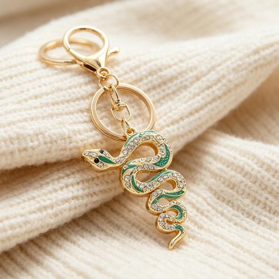 Keychain Pendant Sparkling Rhinestones Inlaid Zinc Alloy Snake Shape Key Chain Lightweight Car Bag Accessory