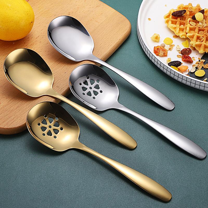 New Household Public Serving Spoon Stainless Steel Soup Colander Spoon For Ice Cream Dinner Spoons Rice Salad Kitchen Tableware