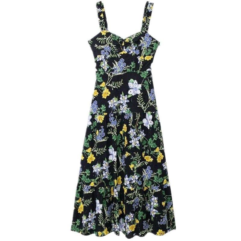 

Fashion Style 2024 Summer New Arrival Women s Clothing Temperament Wild Flowers Print Midi Skirt Dress 2157052 Picture color S