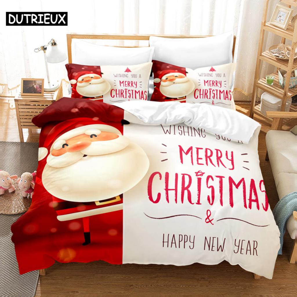 Red Christmas Duvet Cover Set King Queen Size for Single Double Bed Linens Quilt Comforter Pillow Case 3D Full Twin 3PCS 2PCS