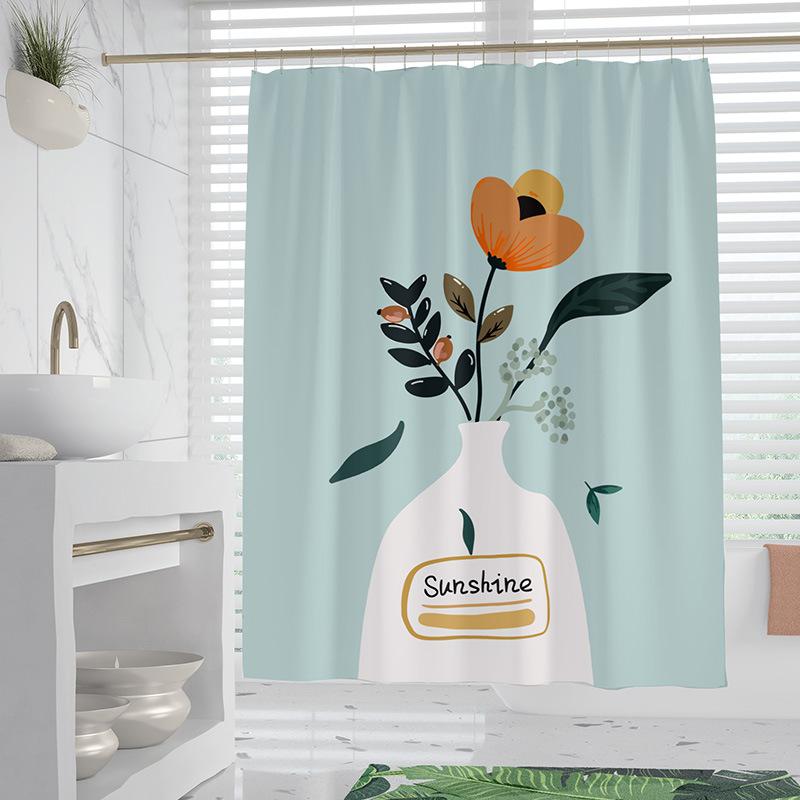 Chat Nordique Fleurs lavable Résistant à la saleté Rideau de douche Pommeau de douche étanche Polyester Rideau de bain Pour décoration intérieure