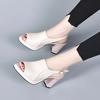 High-heeled sandals women's shoes 2025 summer new European and American style fish mouth waterproof table thick-heeled women's sandals cowhide fashio