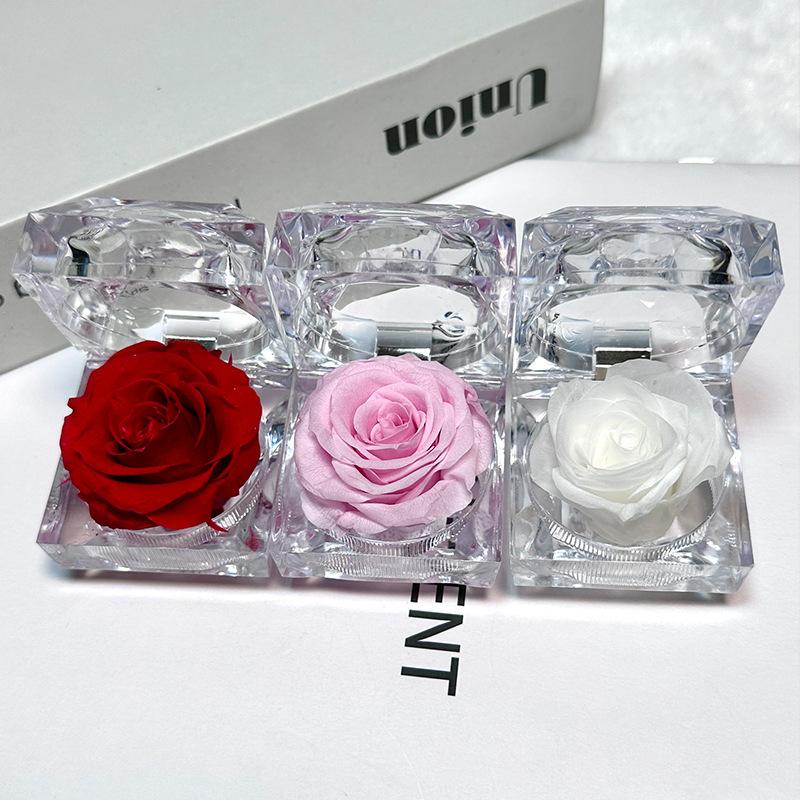 Preserved Rose Jewelry Box Acrylic Transparent Eternal Flower Case Valentine's Day Gift Box for Ring Necklace Proposal Jewelry