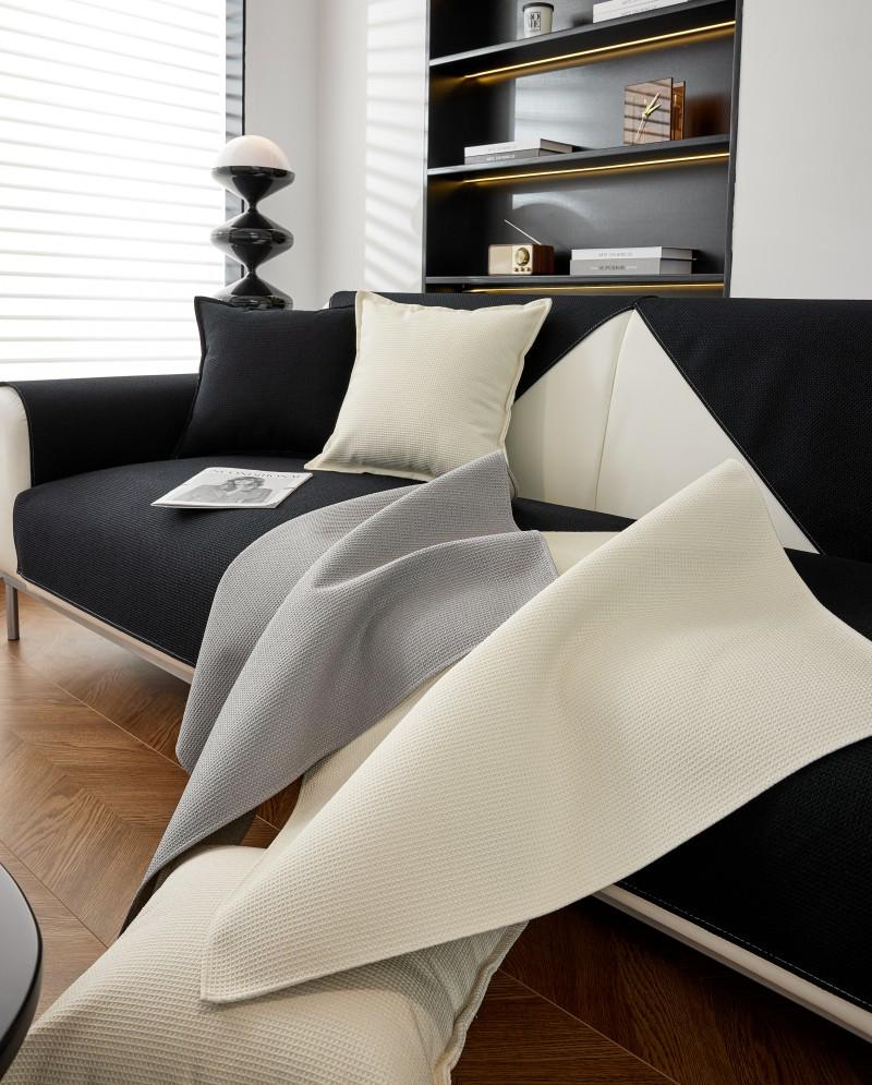 Cream Waffle Solid Sofa Cushion: Universal, Soft, Skin-Friendly, Waterproof & Non-Slip.