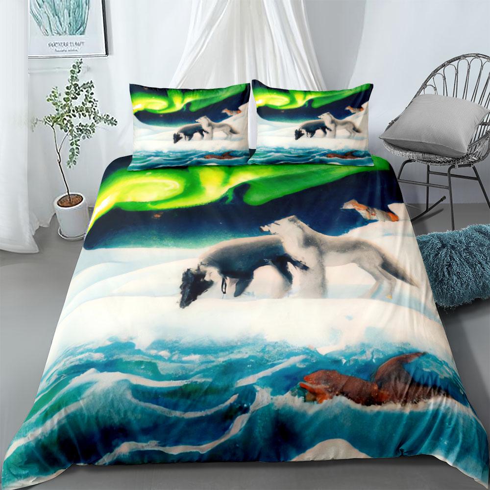 

Ukiyo Wolves Duvet Cover Set UK Single Double Queen US Twin Full King Size Bed Linen Set 140x210cm