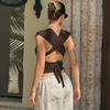 Dámské novinky zima 2025: Sexy Crop Top s hlubokým výstřihem na zádech, úzký, se šněrováním