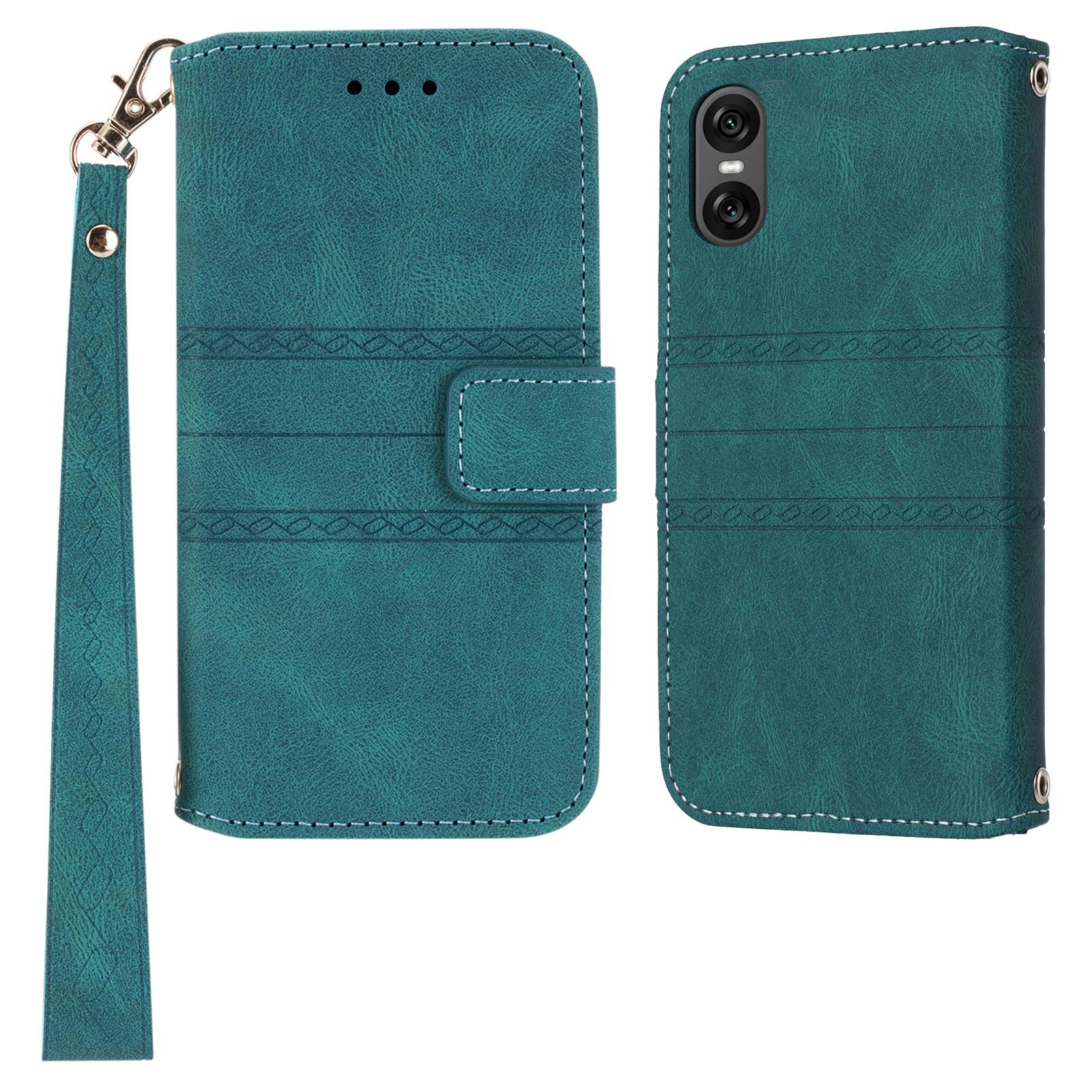 

For Sony Xperia 10 VI Case Wallet Skin-Touch Leather Imprinted Phone Cover D