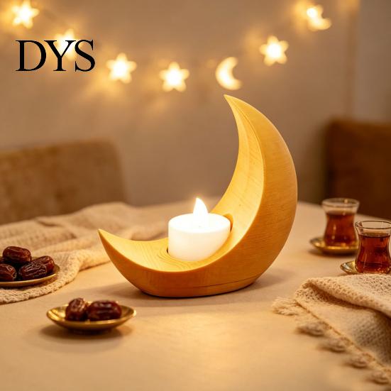 Gold Silver Black White Table Centerpiece Crescent Moon LED Candle, Decorative Electronic Candle for Eid Al-Fitr Home Window Display Ornament
