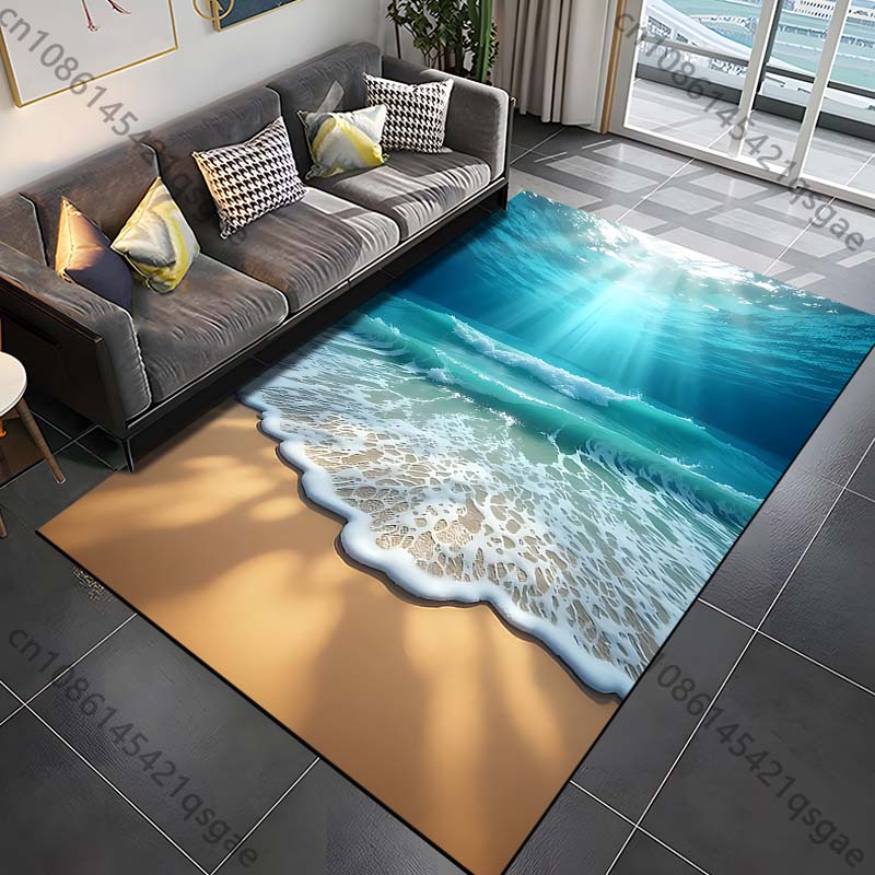 

1PC Sunlit beach and waves Print Carpet Rug for Living Room Bedroom Sofa Doormat Home Decor Non-slip Floor Mat 40cm x 60cm
