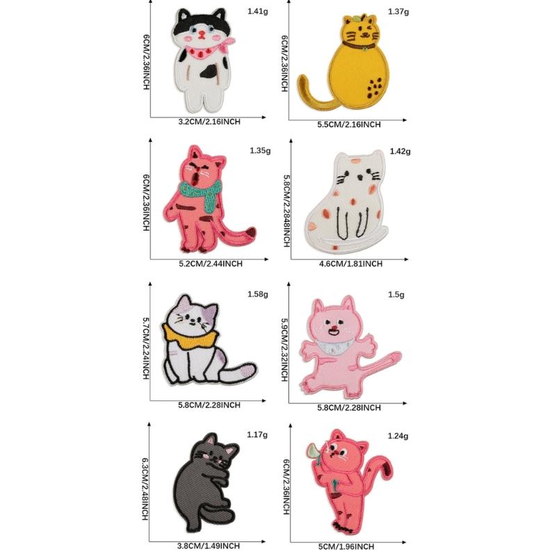 8Pieces Cartoon Cats Sewing On Applique Embroidery Repair Patches For Personalizing Caps And Shoe Backpack All Ages Use