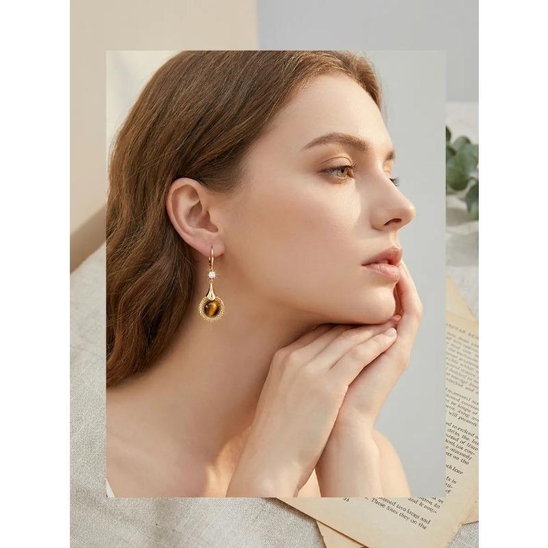 Shiny Wrapped Hollow Tiger Eye Earrings New Chinese Style Luxury Vintage Ear Jewelry For Women