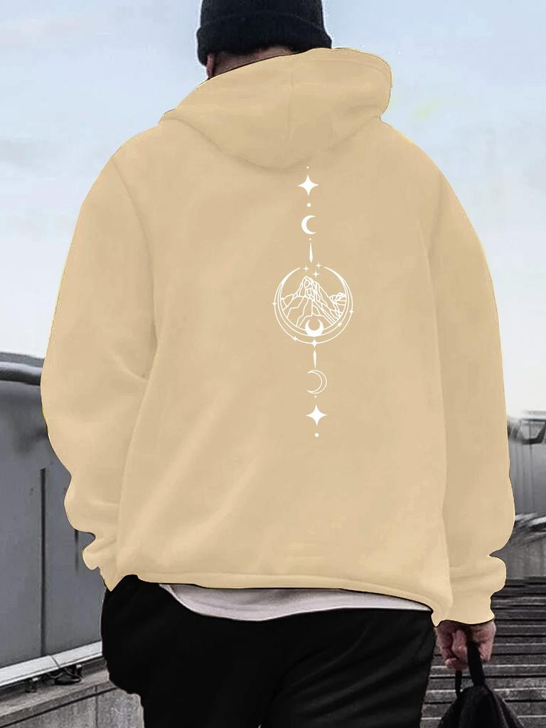 2025 New Autumn and Winter Men's Moon and Mountain Print Comfortable Long-sleeved Hoodie Sweatshirt Versatile Daily Jumper