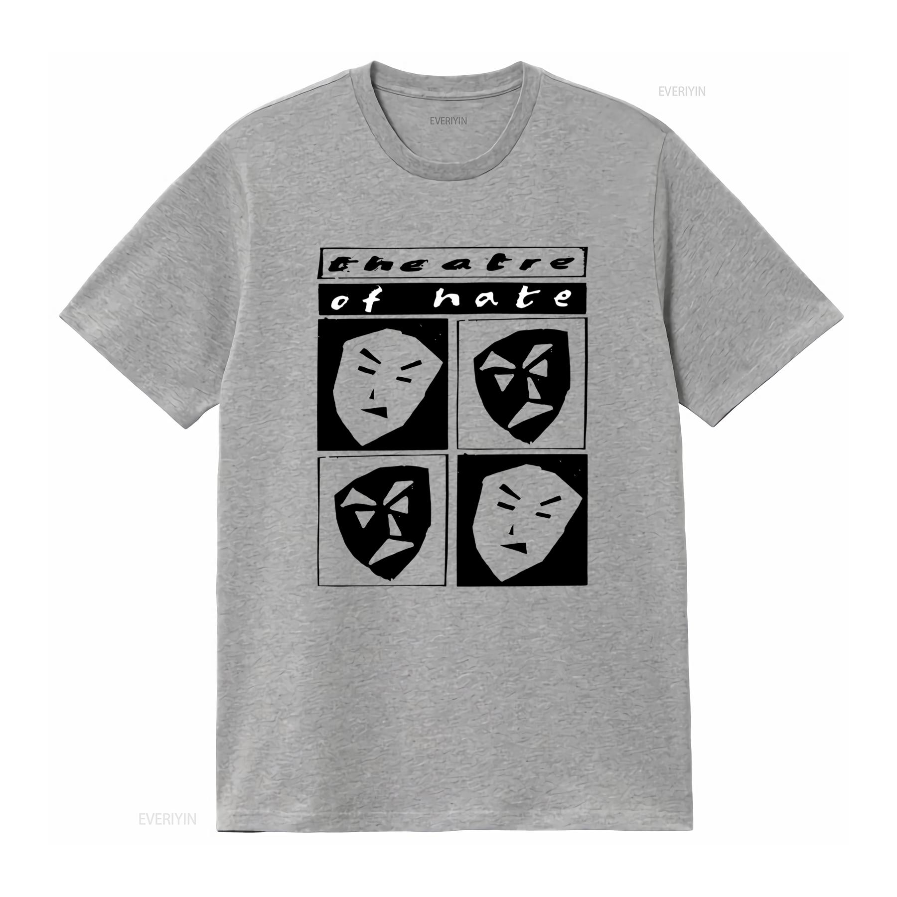 

Theatre Of Hate Masks Music T Shirt Unique Black and White Design for Lovers vintage Washed Comfortable Slightly Breathable XL