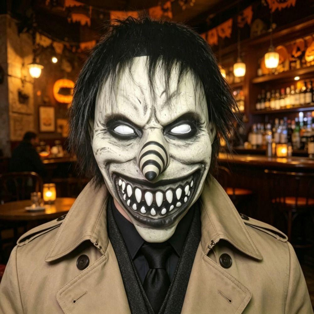Full Face Spiral Clown Head Cover Spooky Terrifying Cosplay Mask Haunted House