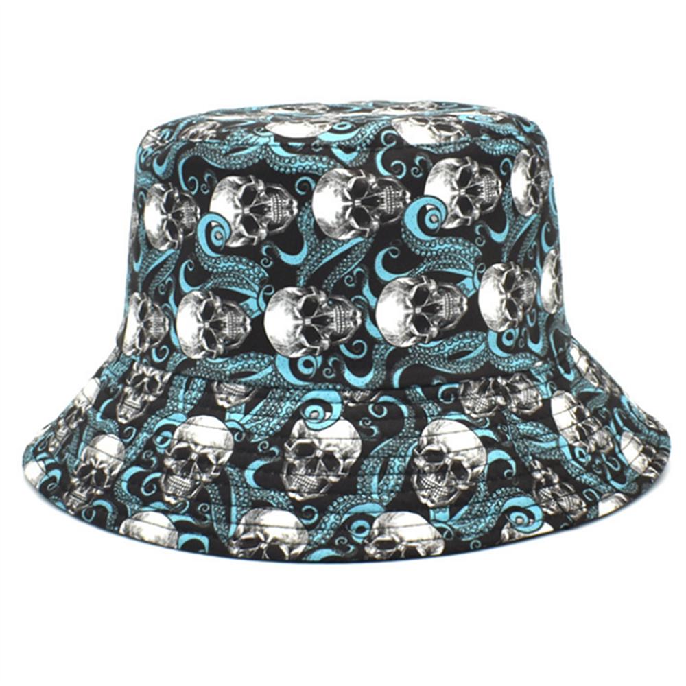 Unisex Skull Graffiti Bucket Hat UV Sun Protection Outdoor Sports Fisherman Cap for Men Women