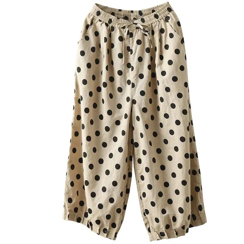 Women's Summer Loose Draped Thin Section Wide Leg Pants Polka Dot Design Casual Nine Minute Pants