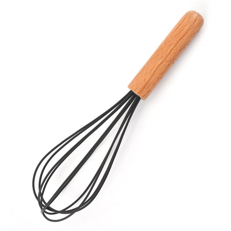 Silicone Whisk with Wooden Handle - Manual Milk Frother & Egg Beater