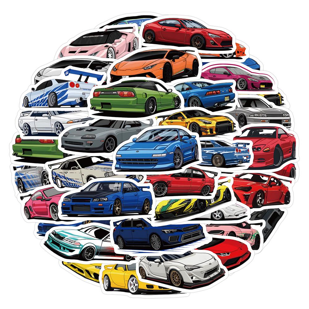 10/30/60pcs Retrofit Racing Car Graffiti Stickers Waterproof Decals DIY Luggage Scrapbook Suitcase Cool Cartoon Sticker Pack
