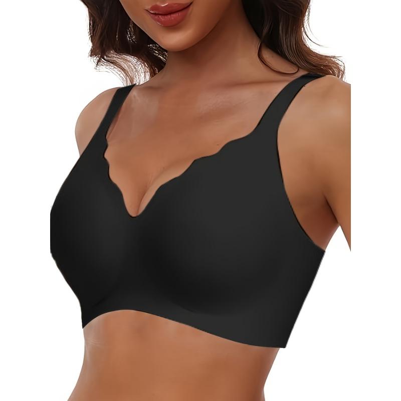 Women's Seamless Wireless Push Up  Scalloped Edge Wide Strap Invisible Bralette Comfortable Everyday Bra for Daily Wear