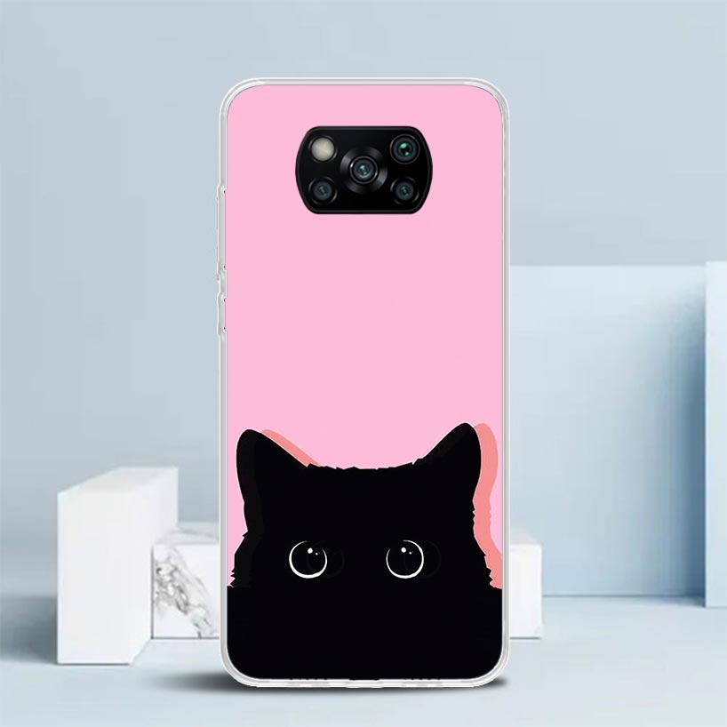 Cartoon Cute Black Cat Phone Case For Xiaomi Poco F7 Ultra X5 X6 X7 Pro M7 Redmi 15C 15 13C 13 12C 12 10C 10 10A 9 9C 9A 9T Cove