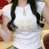 Plus Size Chinese Style Embroidered Women's Slimming Short Sleeve T-shirt