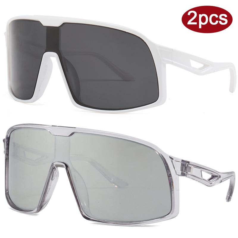 2pcs New Cycling Large Frame Outdoor Sports Sunglasses Full Frame One-piece Sun Glasses Men Women Driving Fishing UV400 Goggles