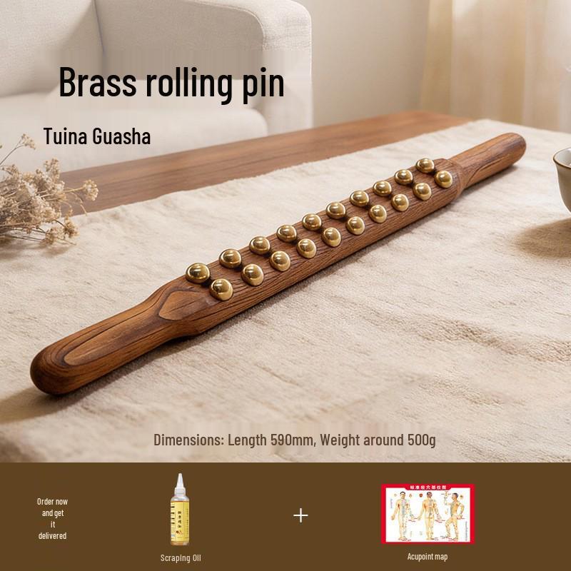 20-Bead Brass Meridian Massage Stick for Full-Body, Back, Shoulder, and Neck.