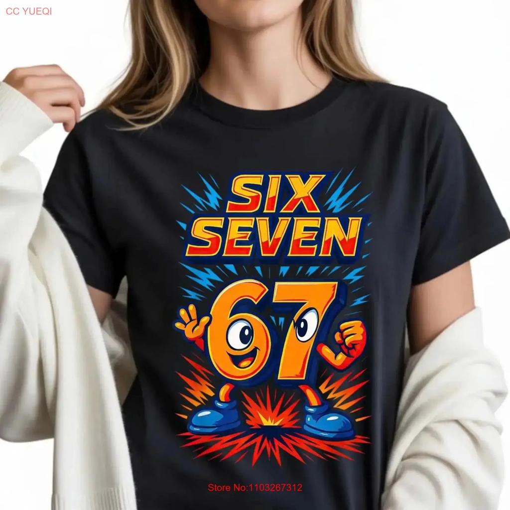 Sechs Sieben 67 Comic Stil T-Shirt Retro Cartoon Vintage Herren Vielseitig Atmungsaktiv Dehnbares Oberteil Für Den Alltag
