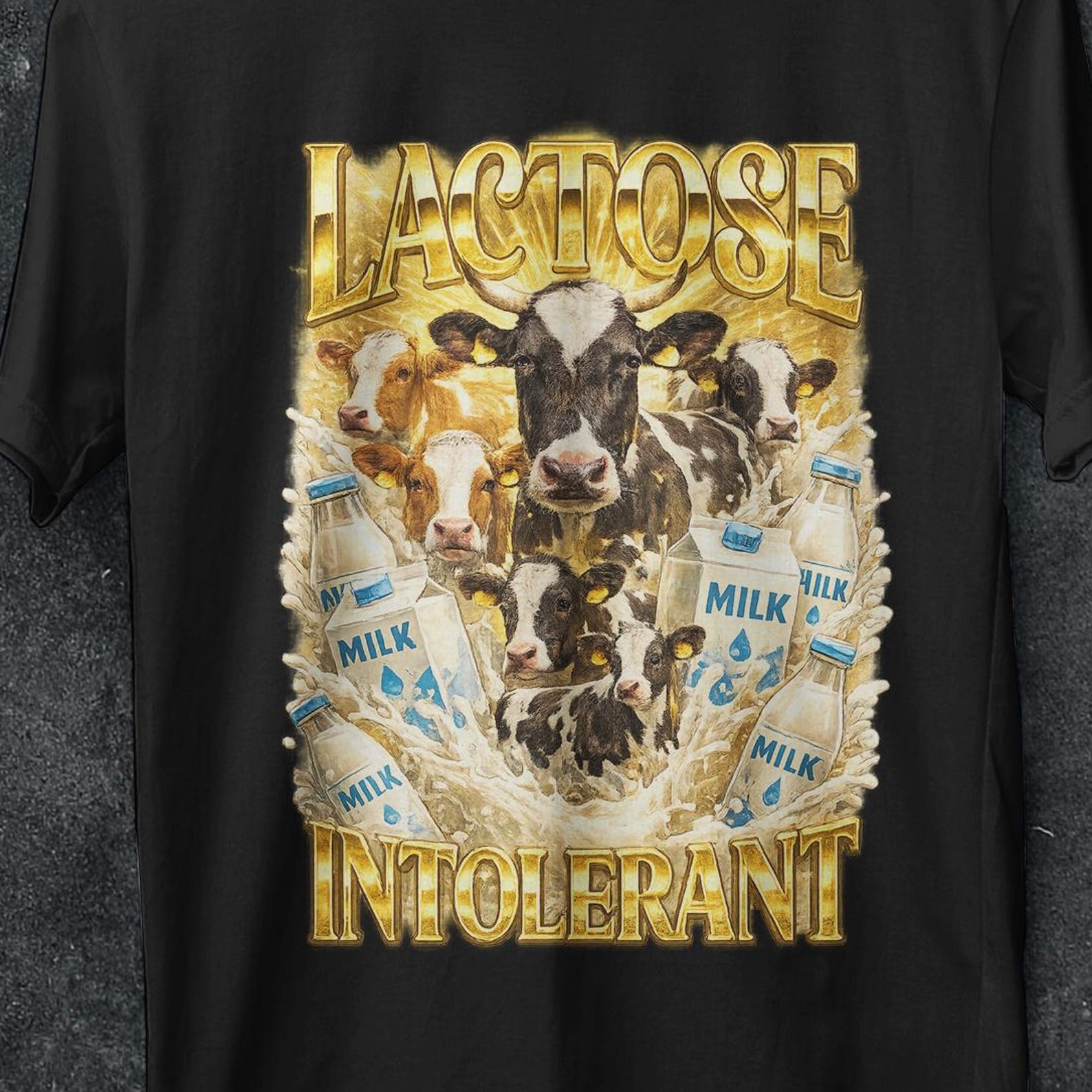 Lactose Intolerant, Vintage Shirt, Cringy Shirts, Gen Z, Humor Lactose Intolerant shirt, milk joke shirts, cow shirt, bootleg, cat, gifts S