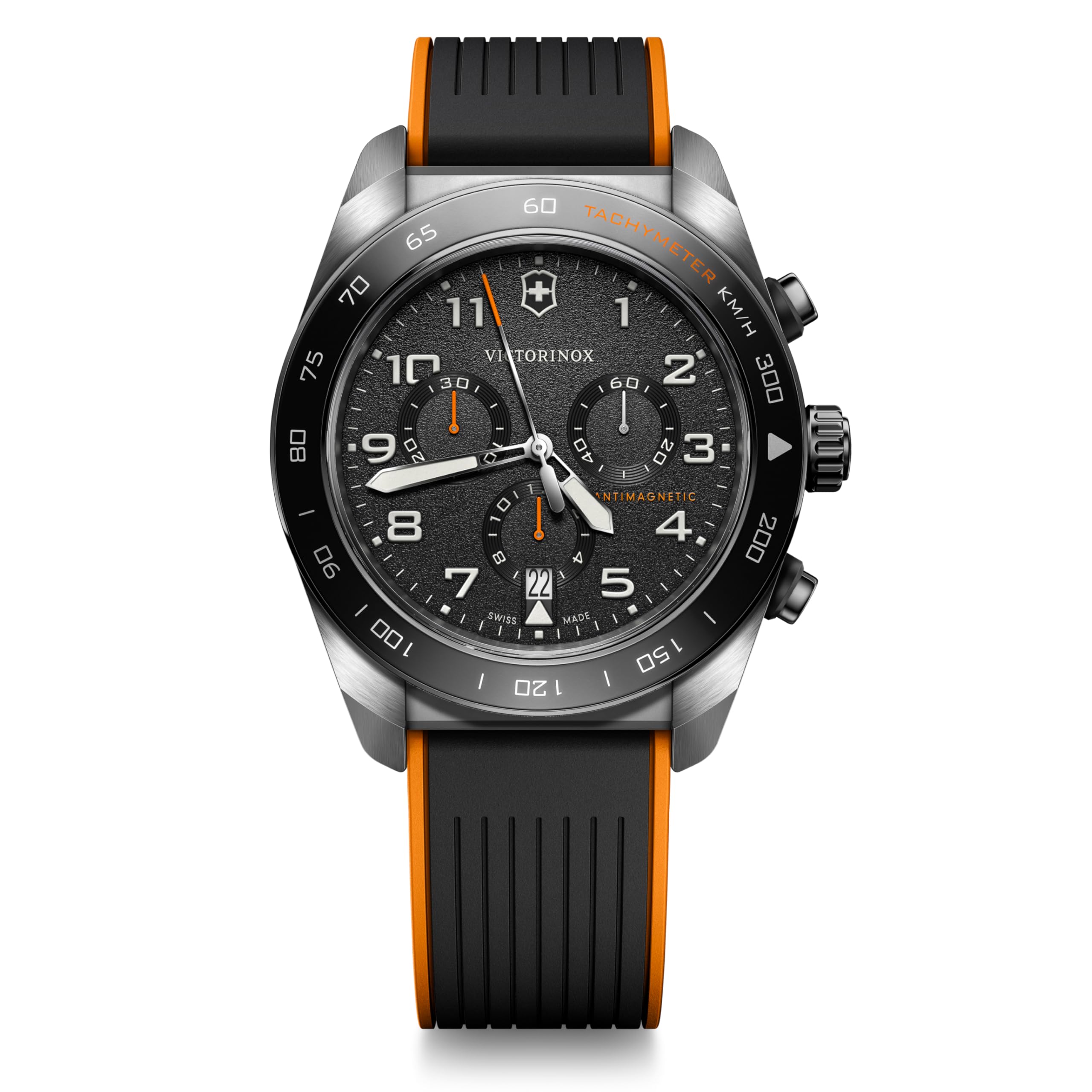 

VICTORINOX SWISS ARMY Chronograph Analog Quartz Black Orange Rubber Stainless Steel Case Strap Replacement Brand Name Black 242050 Men s Watch,