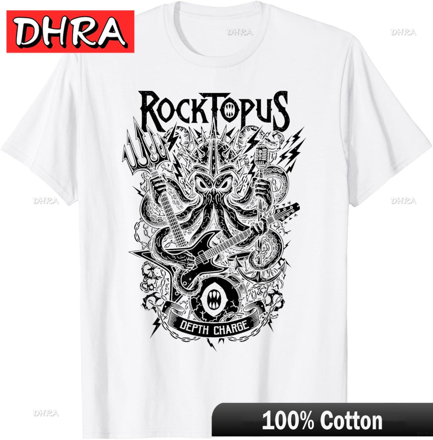 Funny Heavy Metal Rock Music Octopus Rocktopus Band Musician TShirt Colorful Clothing Shirts for Summer TShirt Girls Kawaii S