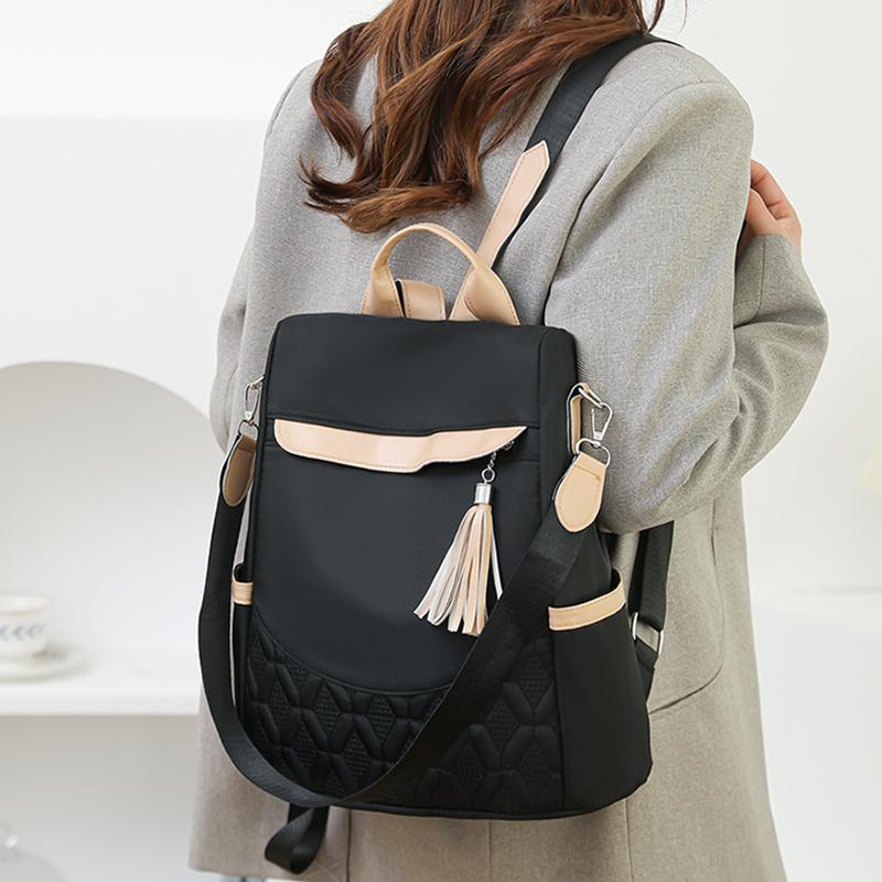 Mochila con Borlas para Mujer Mochila Patchwork de Nailon