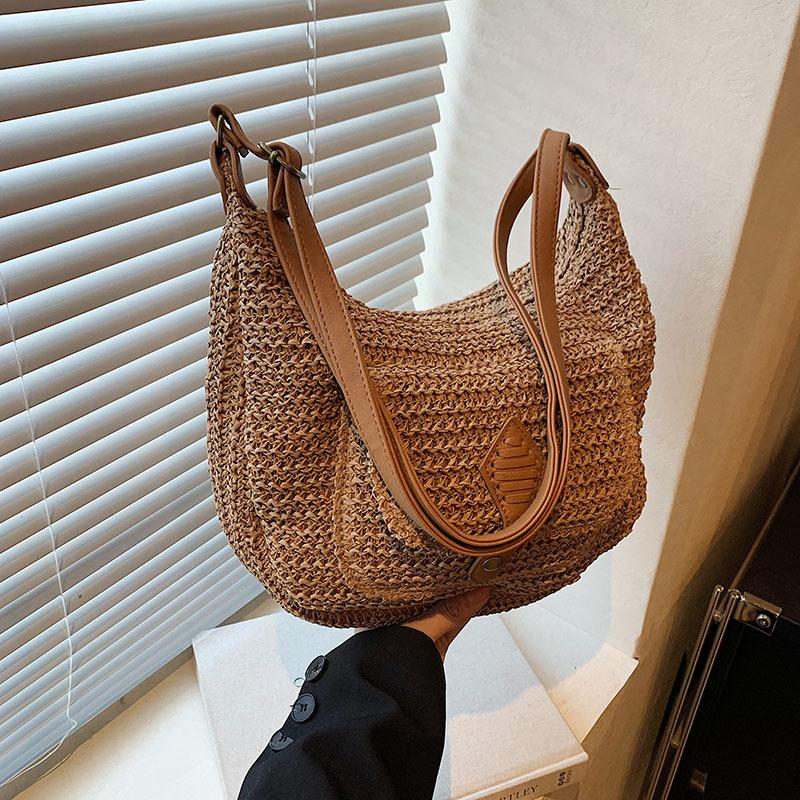 Винтажная соломенная плетеная сумка женская летняя морская пляжная сумка-мессенджер через плечо с седлом подмышкой плетеная большая сумка