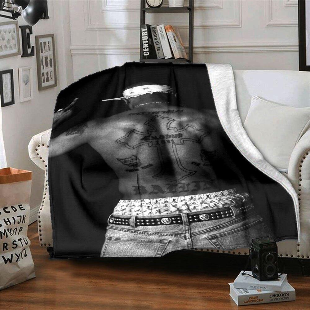 1pc 2PacHip Hop Blanket Soft Lightweight All Season Multi Purpose Throw for Sofa, Bed, Office & Picnics, French Style with Iconic Album Art & Quotes