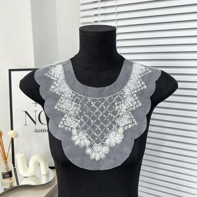 White Beaded Sequined Placket Front Collar Accessories Three-Dimensional Lace Flower Collar Decorative Neckline Source