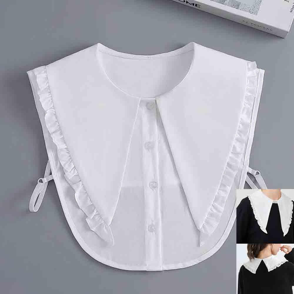 Fake Collar Front Tie White Lapel Blouse Detachable Collar Fake Women Vintage Crystal Lace Ladies False Blouse Collar Half Shirt