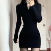 Černé bodycon pletené šaty Dámské Sexy zavinovací Tenké krátké šaty Jaro a podzim Podzim Jednobarevné oblečení Župany