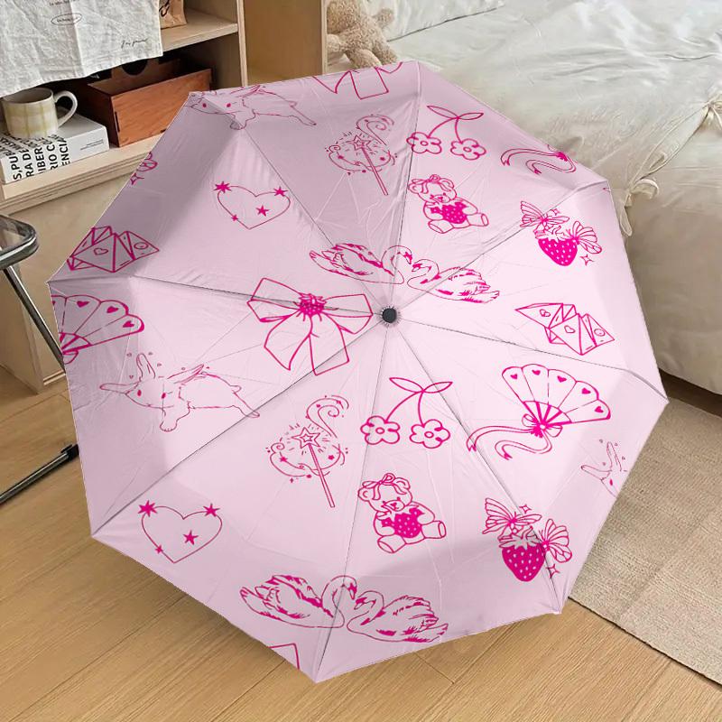 1pc pink rabbit Automatic Open/Close Umbrella Compact Folding Umbrella with 8-Rib Shaft for Women/Men, Elegant Birthday1218S