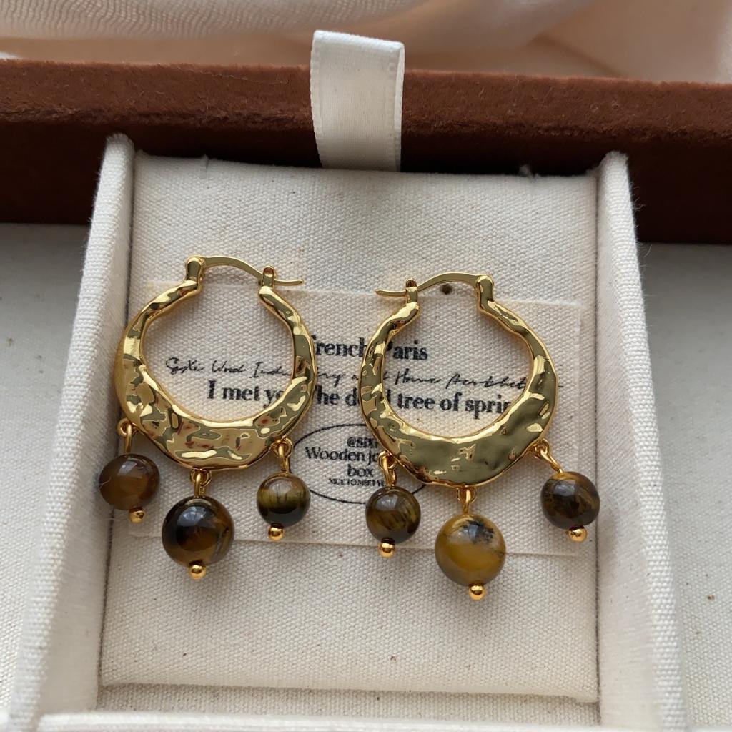 Hammer Gold Ring Geometric Bead String Fringed Earrings Earrings Light Luxury Fashion Exquisite Niche Personality Unique Atmosphere Earrings