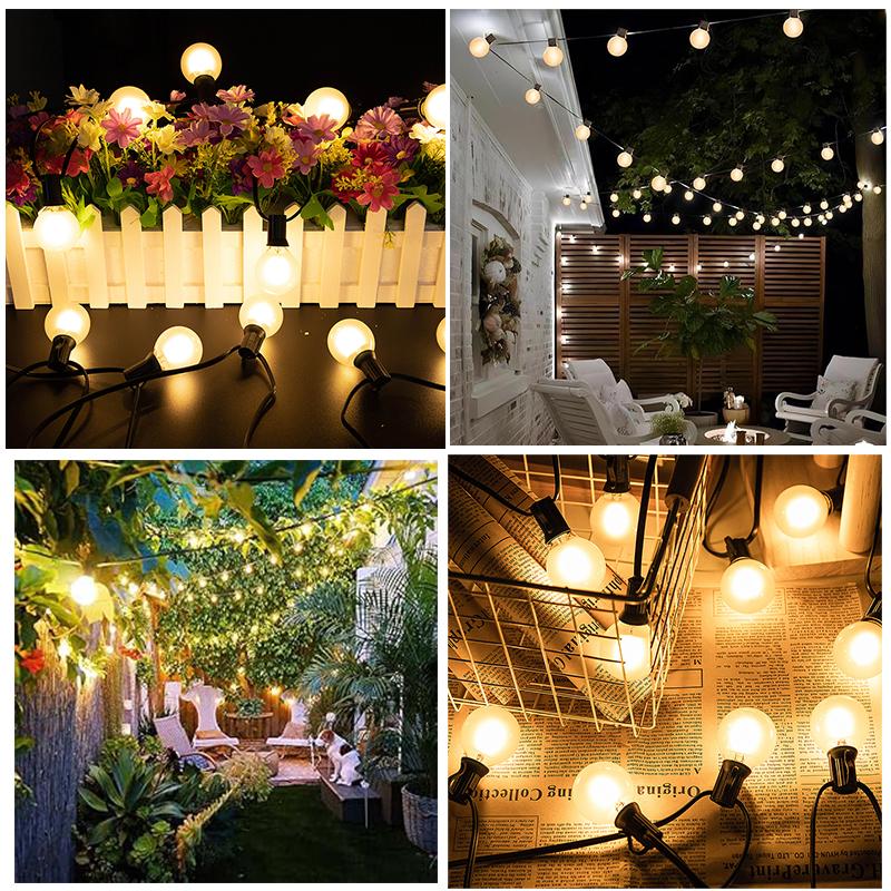 Vintage G40 Frosted Milky Glass String Lights Outdoor Waterproof Connectable 110V 220V Garden Party Wedding Street Garland Decor