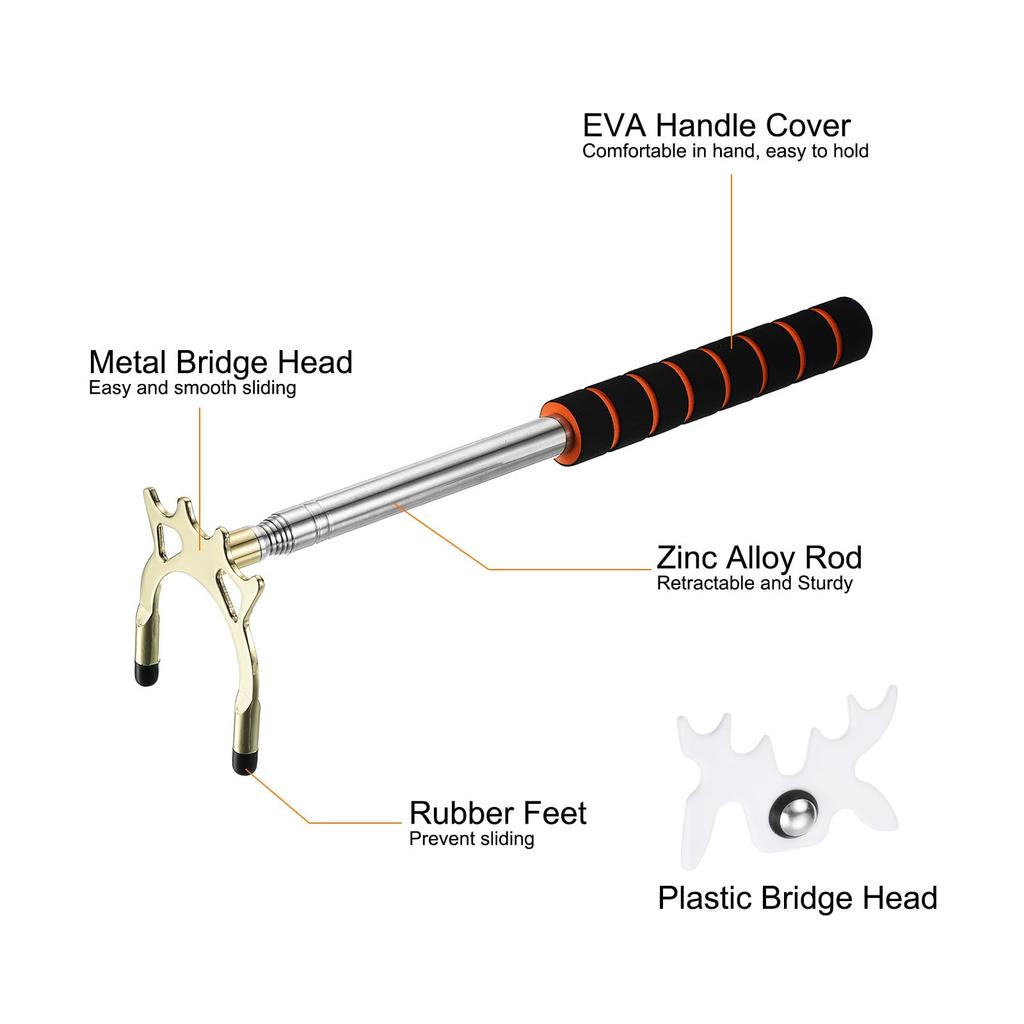 PATIKIL Telescopic Billiard Cue Stick Bridge, Pool Cue Accessory with Detachable Metal Hybrid Bridge Head for Pool Table Play, Gold/White