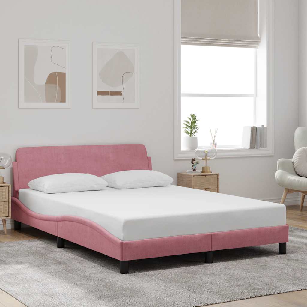 Bed Frame with Headboard Dover Pink 140 x 190 cm Velvet