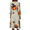 Women's Halloween Print V-Neck Long Sleeve Dress with Pockets for Casual Everyday Wear