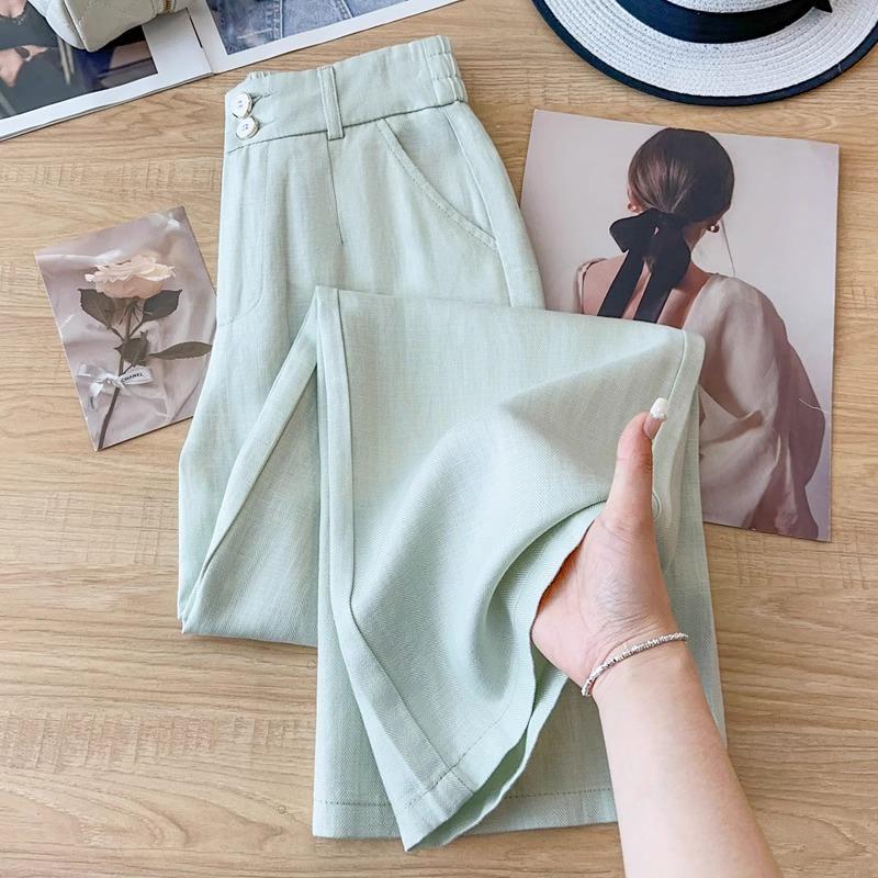 Khaki High-Waisted Wide-Leg Pants for Women - Spring/Summer 2025: Versatile, Slimming, Loose-Fit, Nine-Point Length