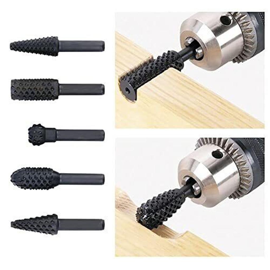 10pcs File Drill Bits Set With Spherical, Cylindrical Pointed Drill, Grinder Drill Rasp For Woodworking Carving Tool 1/4" Round Shank Rotary Burr Set
