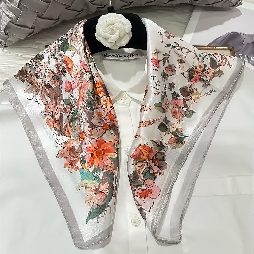 White Blue 100% Mulberry Silk Small Square Scarf Women Spring Fall Summer Hair Scarf Elegant Paisley Neck Scarves Neckerchief