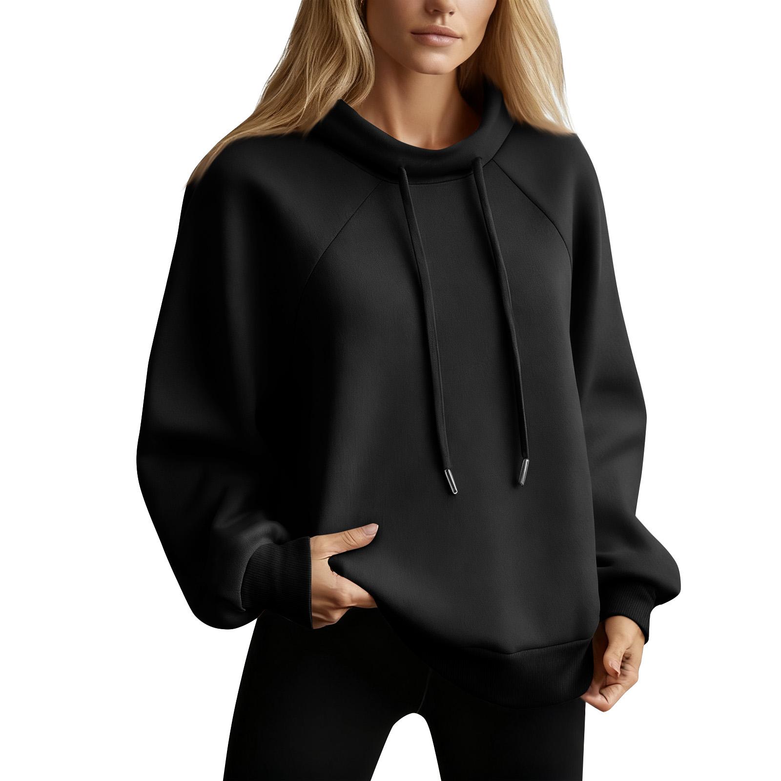 

Women s Stand Collar Sweatshirt Oversized Turtleneck Drawstring Pullover Long Sleeve Top XL чорний