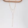 Y2K Simple Zircon Long Tassel Chain Necklaces for Women Fashion Metal Geometric Beaded Choker Y-Shaped Necklace Women's Jewelry