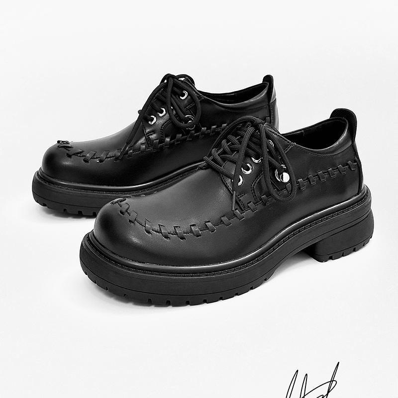 

men s thick soled leather shoes Personalized minimalist design style Work and office Height increasing casual shoes 44 чёрный