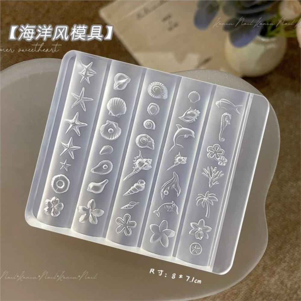 3D Summer Beach Ocean Charms Nail Silicone Mold Dolphin Shell Conch Starfish Coconut Tree Flower Templates Mold Nails Mold Tools